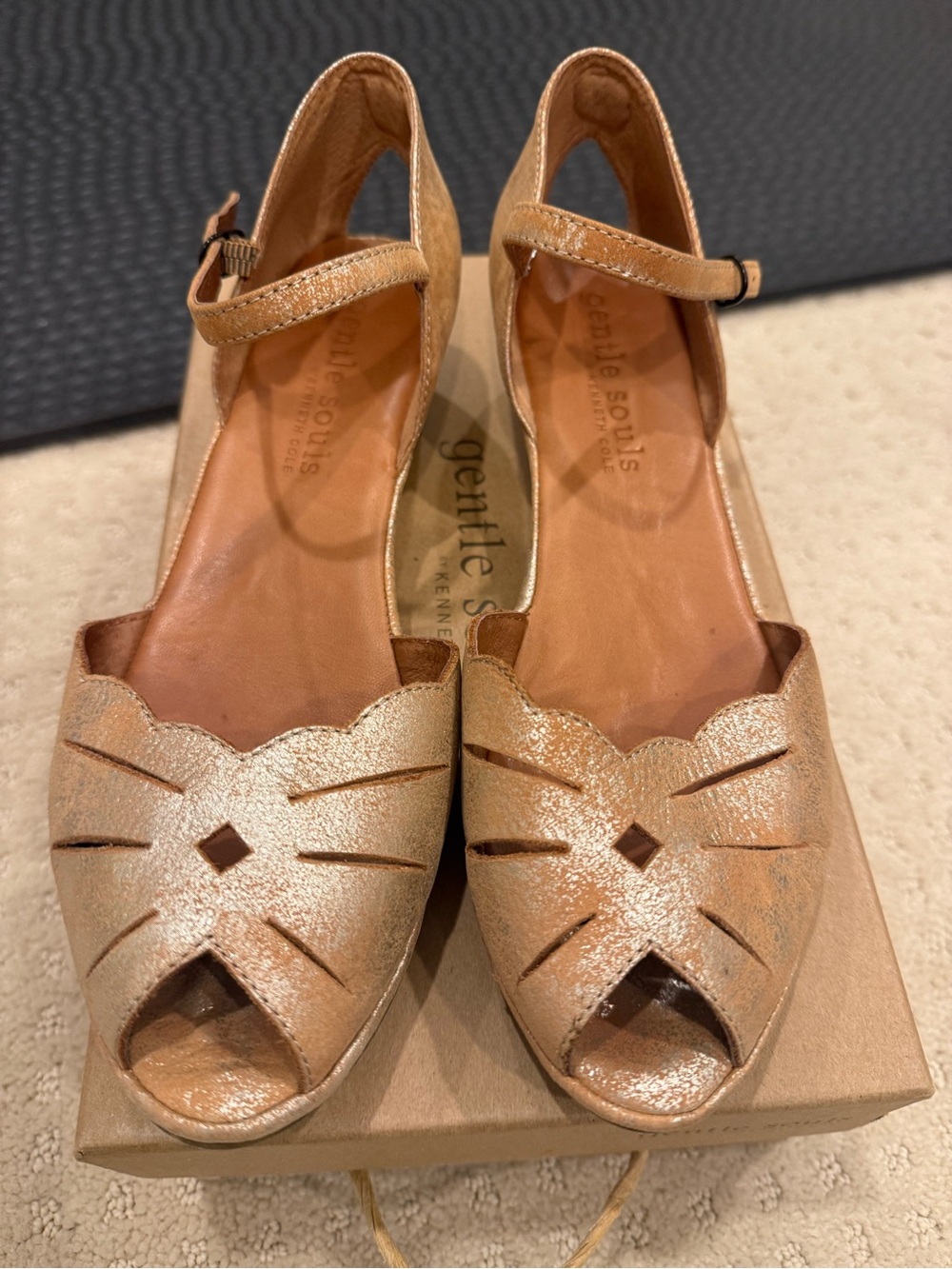 gentle souls Metallic Tan Peep-Toe Slingback Mules